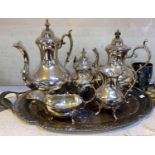 A Georgian style baluster tea set of 4 pieces; other silver plate