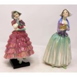 Two Royal Doulton figures: Maisie, HN 1619 & Dorcas, HN 1481; a set of 4 Paragon wall plaques, birds