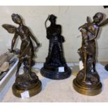 After Moireau: a pair of modern bronze winged female figures, height 18 cm; a modern bronze
