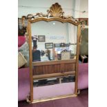 A large rectangular wall mirror with shell pediment; 2 mahogany framed mirrors