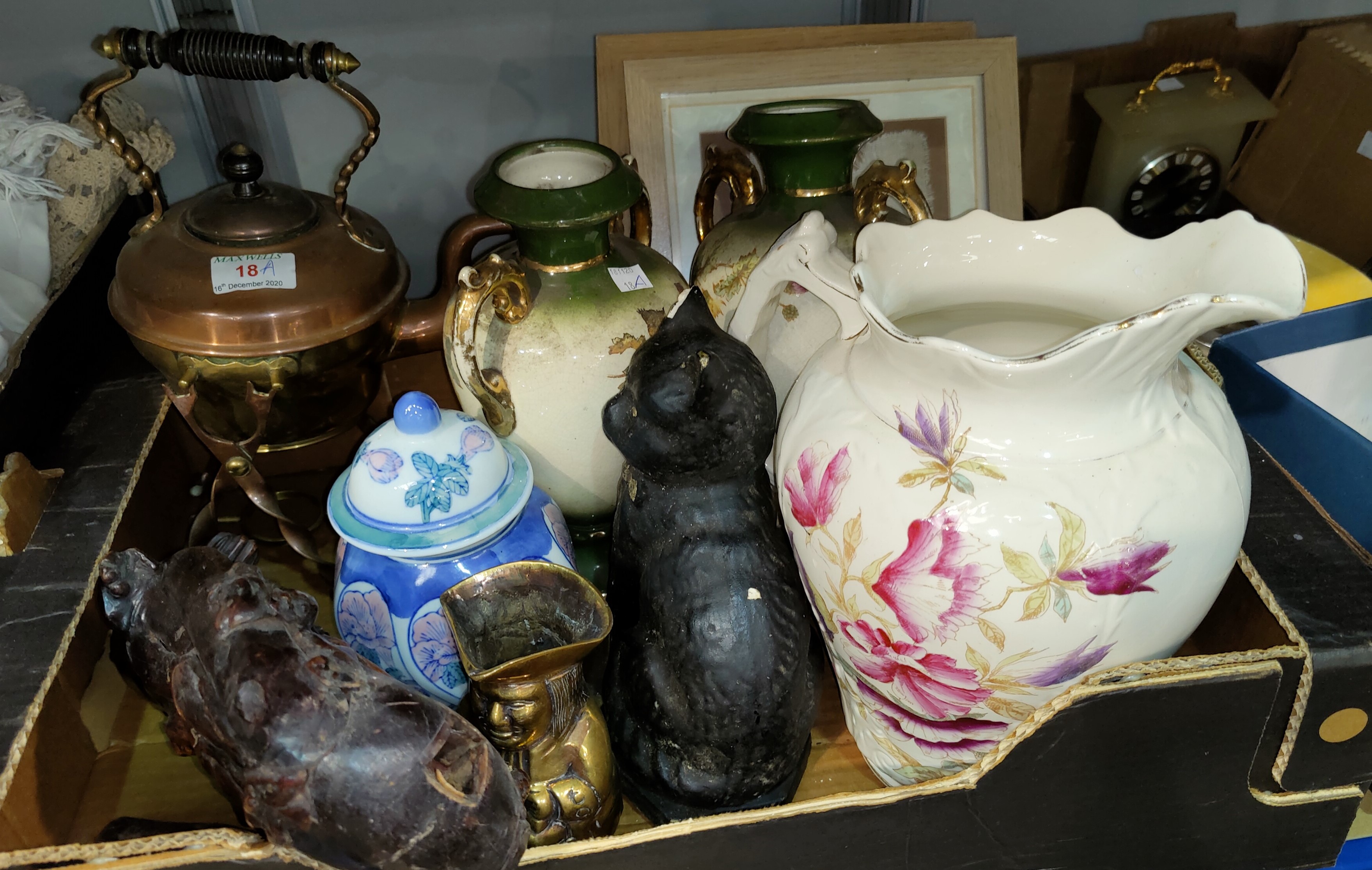 An Arts and Crafts copper kettle on stand; other collectables