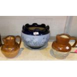 A 19th century Langley stoneware jardiniere; 2 19th century stoneware jugs; etc.