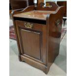 An Edwardian mahogany fall front coal box; a 2 tier square plant stand