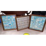 A framed set of 50 RAF Squadron Badge cigarette cards, a similar set of prehistoric animals and