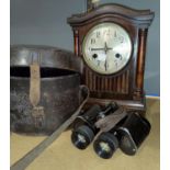 An Edwardian striking mantel clock in mahogany case; a reproduction carriage clock; a pair of