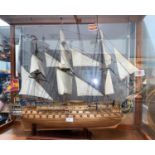 A hand built model of a 3 masted Spanish galleon 'S. Felipe', fully rigged, in display cabinet,