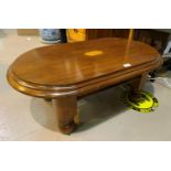 A 1930's rectangular walnut 2 tier side table with drawer & an oval walnut coffee table; an oval