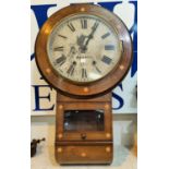 An Edwardian inlaid walnut wall clock with drop dial