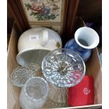 A chamberpot and glassware with a Waterford seahorse hand cooler and a tiled tray