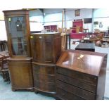 A reproduction writing bureau, cocktail cabinet and standing corner cupboard.