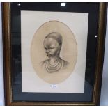 B. WILLEM. 20TH CENTURY Study of an African lady. Pencil and chalk 15' x 11' oval