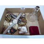 A box of costume jewellery and sundries