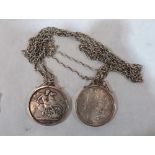 A Victorian silver crown set as a pendant and an 1887 Dollar coin pendant