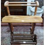 A pine towel rail, an oak magazine rack and a barleytwist occasional table