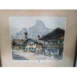 HANS FIGURA. AUSTRIAN 1898-1978 Oberammerga. Signed. Etching 14' x 17'