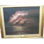 IRMA MARX. SOUTH AFRICAN 20TH CENTURY Thunderstorm over the Limpopo River. Signed. Oil on board