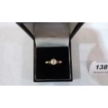 A pearl ring. In gold marked 14K. 2.5g gross. Size L
