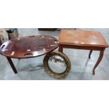 A drop-side table, an occasional table and a 19th century convex looking glass