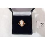 A shell cameo ring. In gold marked 9ct. 1.6g gross. Size M
