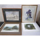 Four framed watercolour drawings