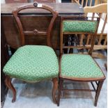 A Victorian walnut salon chair and an Edward VII line inlaid side chair