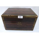 A Victorian coromandel and brass key pattern inlaid travelling box with concealed jewellery