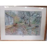 CLAERWEN HOLLAND. BRITISH 20TH CENTURY The Garden, Late Autum. Signed. Pastel 14' x 21'