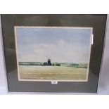 ENGLISH SCHOOL. 20TH CENTURY Extensive landscape with mill. Signed monogram and dated 1977.