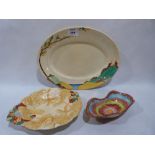 A Clarice Cliff Bizarre oval dish and two other items of Clarice Cliff ceramics