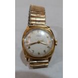 A J.W. Benson 9ct cushion cased gentleman's wristwatch, the frosted dial with Arabic numberals and