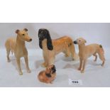 Two Beswick hounds, another unmarked and a Royal Doulton Pekinese