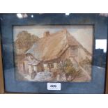 ENGLISH SCHOOL. 19TH CENTURY Cottage with figures. Watercolour 6¼' x 8½'