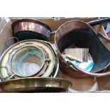 Two boxes of metalware and pictures