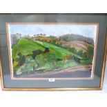 MAGGIE LA PORTE BANKS View from Cheines towards Sarratt. Signed. Oil on board. 13½' x 212