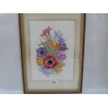 MARY MEIN WILKIE. BRITISH 20TH CENTURY Still life of poppies and freesias. Signed. Watercolour 11' x
