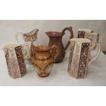 A set of three Victorian graduated jugs, a Lockhart and Arthur 'Peace' jug and two others