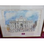 CONTINENTAL SCHOOL. 20TH CENTURY The Trevi Fountain, Rome. Watercolour 10' x 14½'