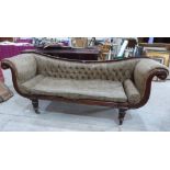 A William IV mahogany sofa with scrolled arms. 80' wide. Requires renovation