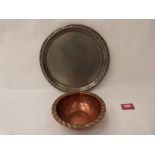 A Hugh Wallace pewter dish and a planished copper and silvered bowl, 5¼' diam. Both with impressed