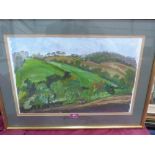 MAGGIE LA PORTE BANKS View from Cheines towards Sarratt. Signed. Oil on board. 13½' x 21'