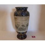 A Hannah Barlow for Doulton Lambeth vase, with continuous incised decoration of goats grazing in a