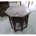 An Islamic bone inlaid hardwood octagonal table. 20' diam
