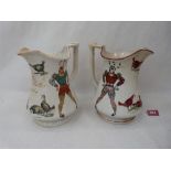 A pair of 19th century Elsmore and Forster ironstone jester jug decorated with Joseph Grimaldi and