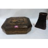 An oriental composite brush pot together with Japanese lacquer and gilded box