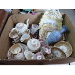 A box of Victorian and later teaware