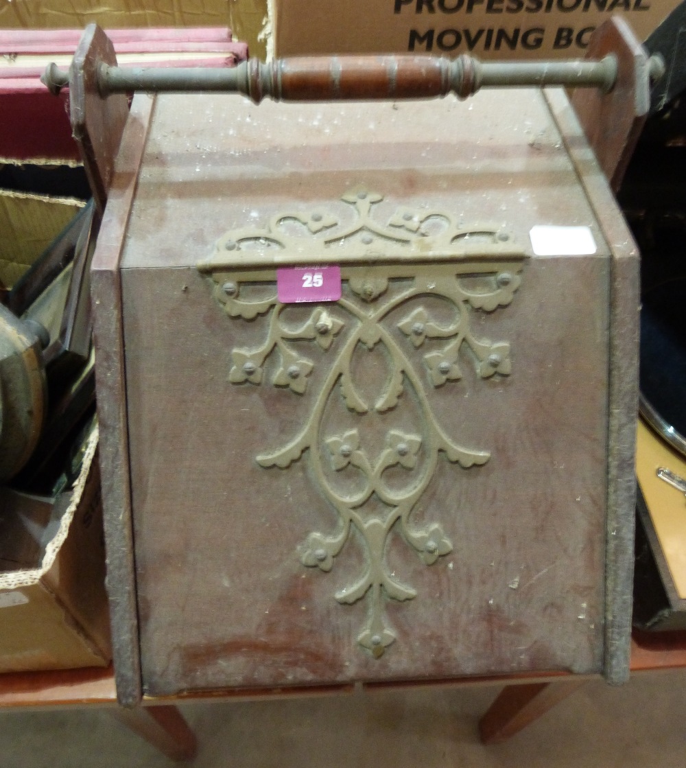 A Victorian brass applied coal scuttle