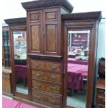 A late Victorian walnut and burr veneered bedroom pair comprising a triple 'compactum' wardrobe