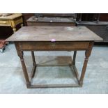 A 17th century joined oak side table with frieze drawer. 36' wide