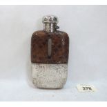 A Victorian silver and crocodile skin glass hunting flask. Sheffield 1891 engraved as a momento of a