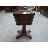 A William IV or early Victorian yew wood teapoy, the interior with four caddies and two mixing bowls